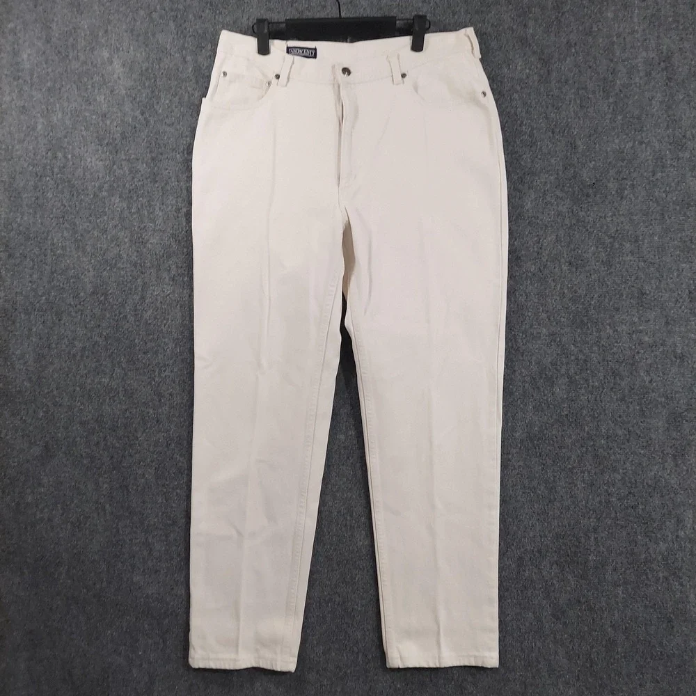 Vintage Lands' End Jeans Mens Fits 34x30 White Square Rigger Denim 5 Pocket USA